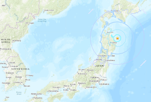 日本岩手縣外海今天發生推估規模5.7地震   圖：翻攝自USGS