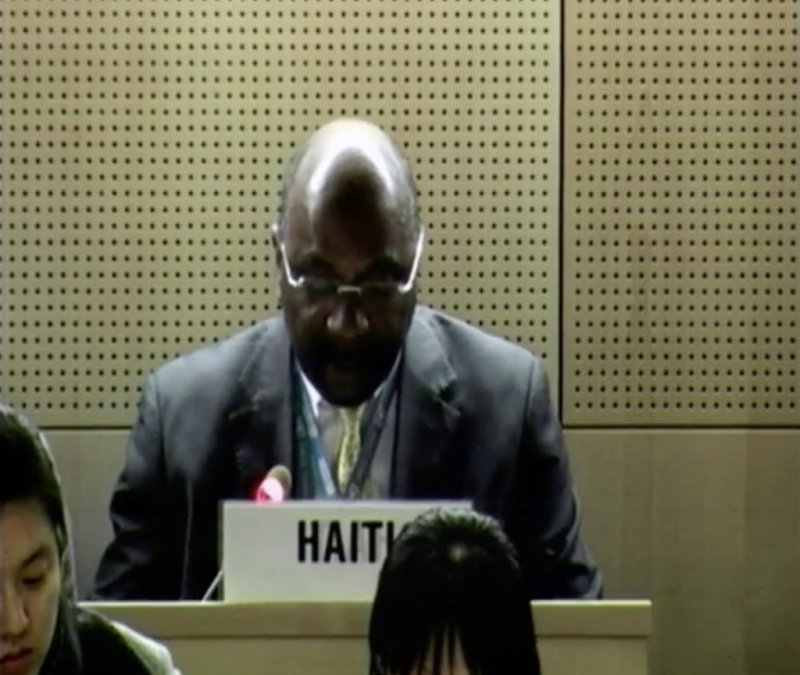 海地駐團常代Pierre André Dunbar大使。   圖：翻攝自世界衛生組織(WHO)官網影片