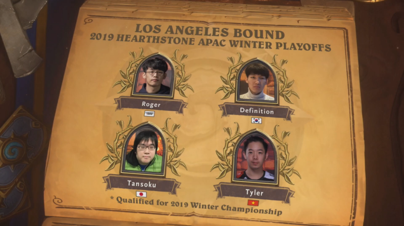 亞太區HCT冬季季後賽最後由Roger、Tyler、Tansoku與Definition獲得代表資格。   