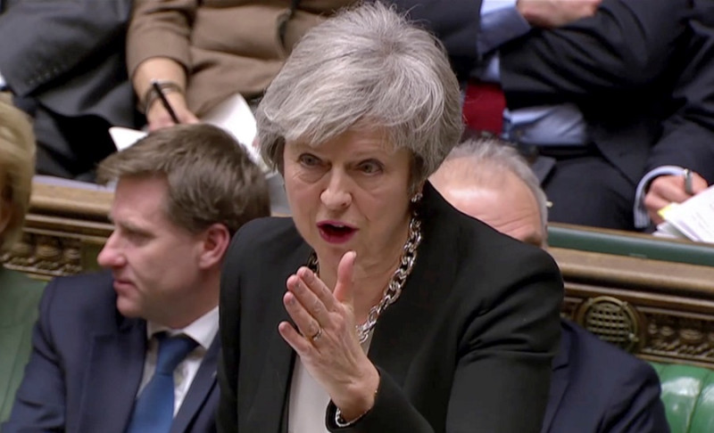 英國首相梅伊29日在英國國會對於脫歐協議修正案辯論時發表談話。   圖：達志影像/路透社
