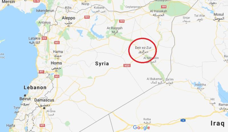 IS在各國圍剿下近乎煙消雲散，美國在即將撤軍之際卻突然對敘利亞政府軍東部的代爾祖爾省據點發動轟炸。   圖：敘利亞地圖　擷取自Google map