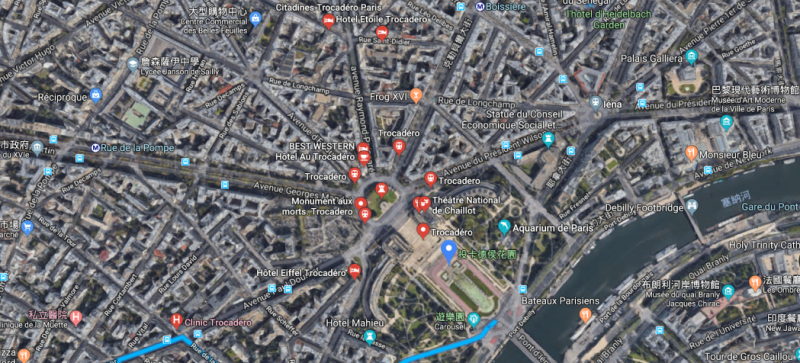 法國巴黎富有的第16區一棟建築物起火，導致7人喪生、1人重傷。   圖：翻攝google map