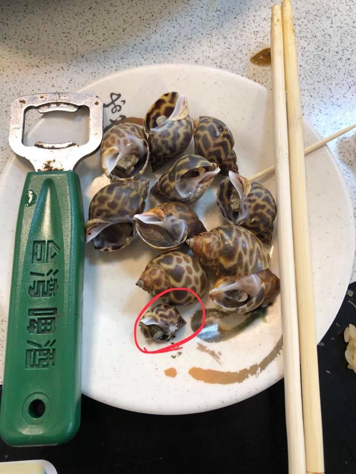 網友在臉書上PO文抱怨一盤烤鳳螺竟要價500元。   圖：翻攝自 韓國瑜鐵粉後援會