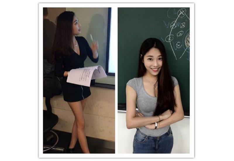 超犯規！桃園一名天菜級女講師經常穿著「低胸短裙」授課，讓學生全都暴動喊「必修」、「想回去重讀」。   圖／翻攝自jhiawen.cheng IG