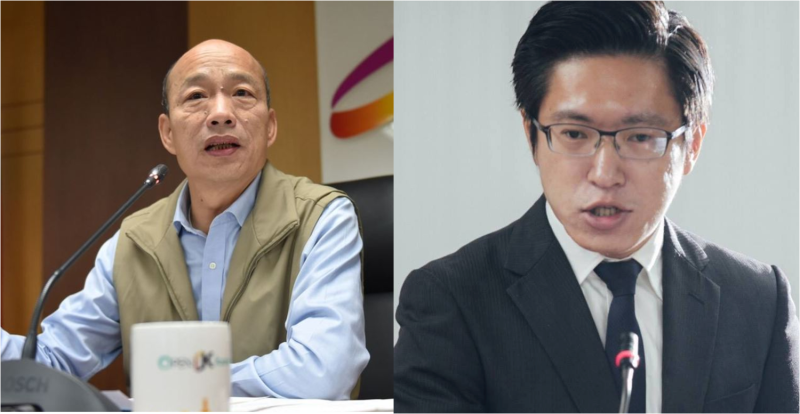 高雄市長韓國瑜（左）接受媒體訪問指總統蔡英文只要「權力」，總統府發言人張惇涵（右）回應「兩岸議題是總統職權」。   圖：新頭殻合成