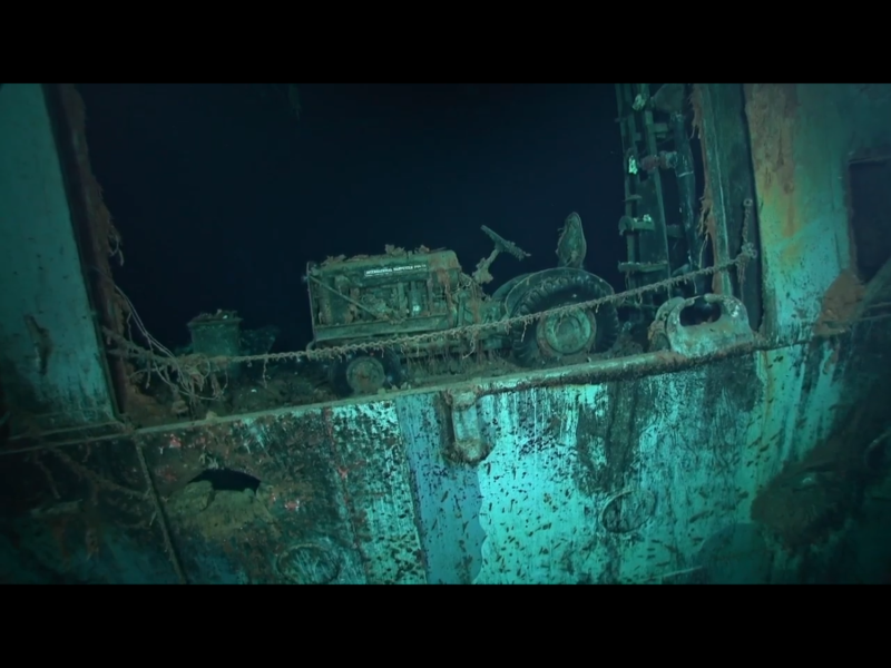 大黃蜂號殘骸是在南太平洋索羅門群島東方約5400公尺深的海底發現。   圖：翻攝自Youtube