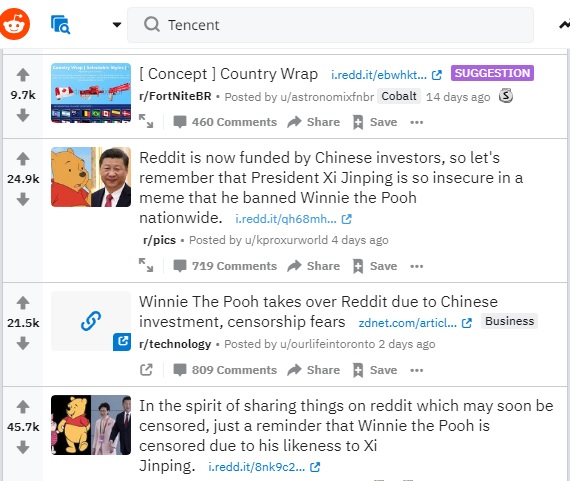 動畫人物小熊維尼因為與中國領導人習近平相像，在中國微信「被消失」，也成為美國網民瘋狂轉貼的圖片。   圖：翻攝自Reddit討論區