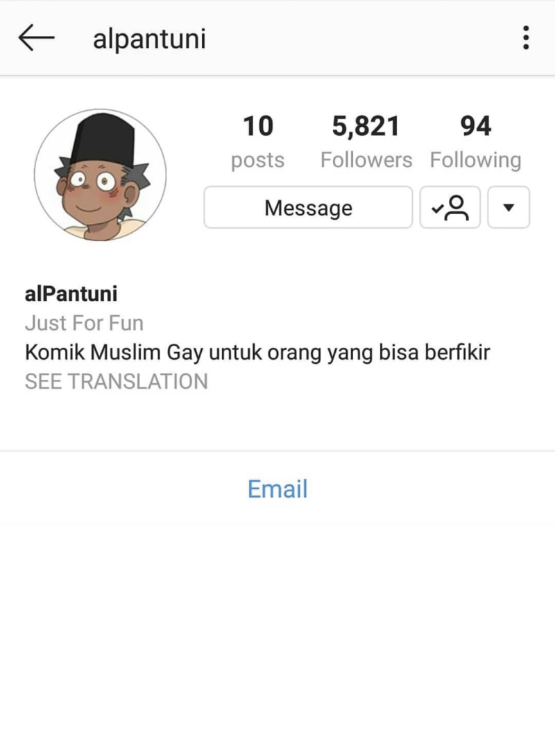 社群平台Instagram日前出現穆斯林同志漫畫，引發保守派網友及當局不滿。   圖：翻攝自instagram
