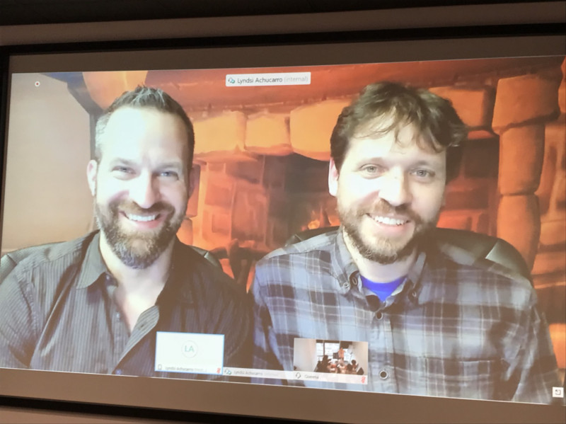 《爐石戰記》創意總監Ben Thompson（左）及遊戲首席設計師Mike Donais（右）接受媒體連線聯訪，談論新資料片的設計秘辛。