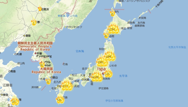 日本網站「大島てる」網標記各處凶宅地點，在該網站上標示了日本各處凶宅地點，受到網友好評。近期已不限日本內部，台灣有9處被標誌在網上。   圖：來源大島てる網站