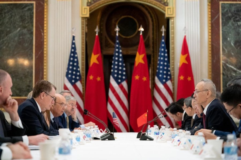 中美貿易談判有望於「兩會」後在北京登場。圖為2月22日第7輪中美貿易磋商。   （圖取自twitter.com/ustraderep）
