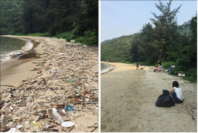 最近國外最夯的「撿垃圾挑戰」要大家對比清潔前後的照片。   圖／翻攝自推特