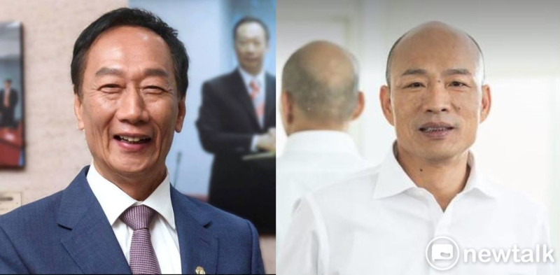 高雄市長韓國瑜（右）、鴻海董事長郭台銘（左）合成圖。   圖：新頭殼資料照片