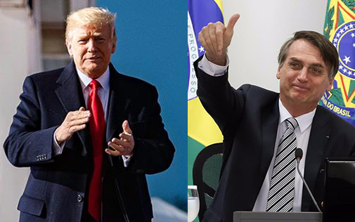 巴西總統波索納洛（右圖）有「巴西川普」之稱，已經飛美，將會晤美國總統川普（左圖），2人互動備受外界好奇。   圖：翻攝自波索納洛、川普臉書/新頭殼合成