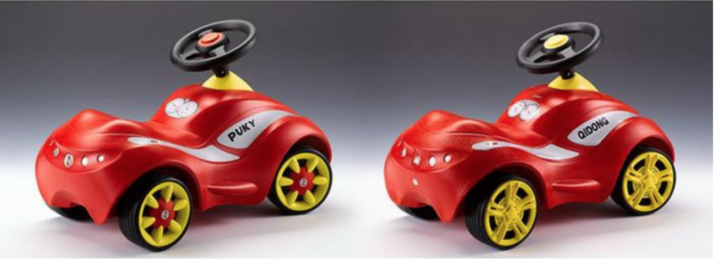 Puky生產的幼兒滑行車不論是從外形還是技術上都被高度仿冒，左為正品，右為仿冒品。   圖：Aktion Plagiarius/提供