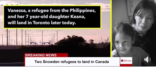 幫助美國中央情報局前僱員史諾登在香港逃亡的菲律賓難民羅德爾與女兒，已飛往加拿大。   圖：翻攝自For the Refugees臉書