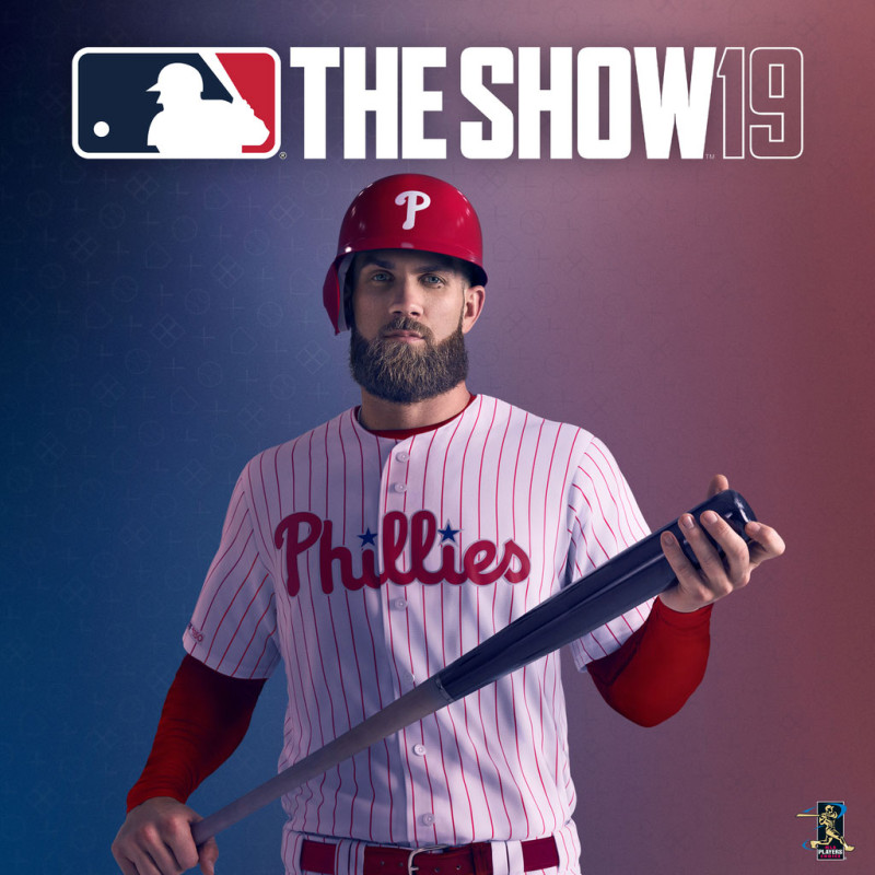 本季轉隊至費城人的超級巨星哈波，身穿新球隊球衣登上《MLB The Show 19》封面。   圖／SIET提供