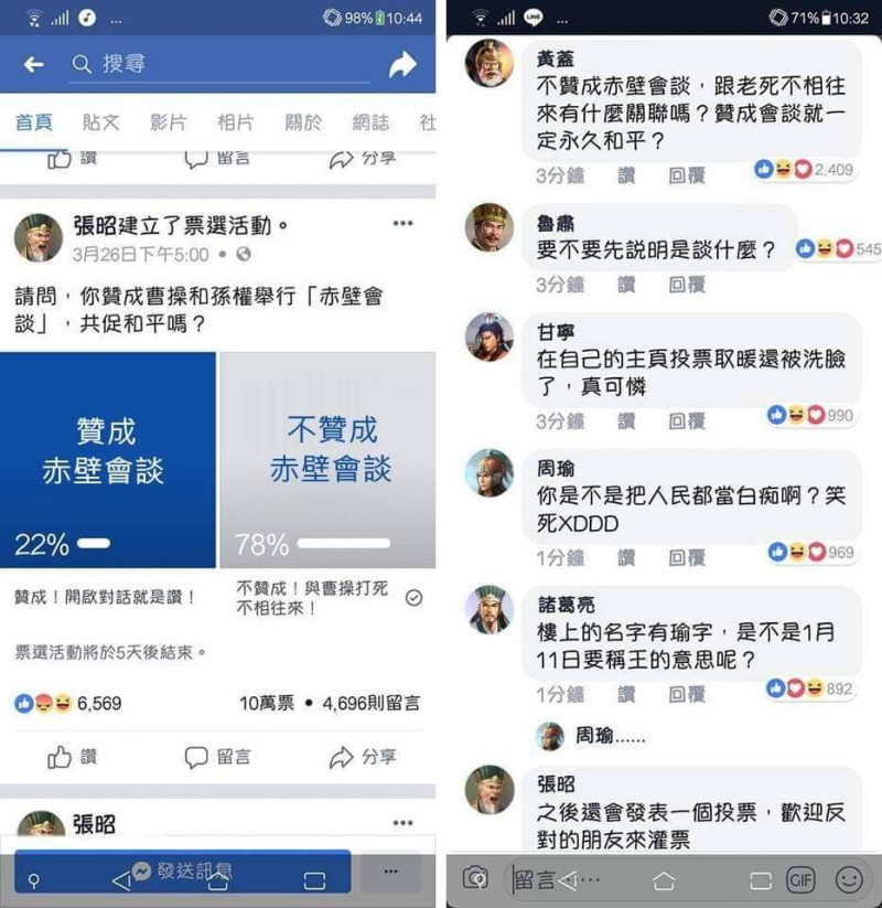 網友kuso朱立倫在臉書發起的投票活動。   圖：擷取自臉書