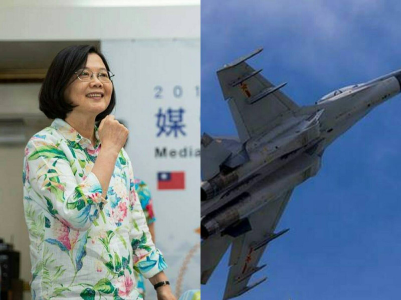 中國戰機穿越台灣海峽，反而有助蔡英文的民調提升。   圖 : 新頭殼合成
