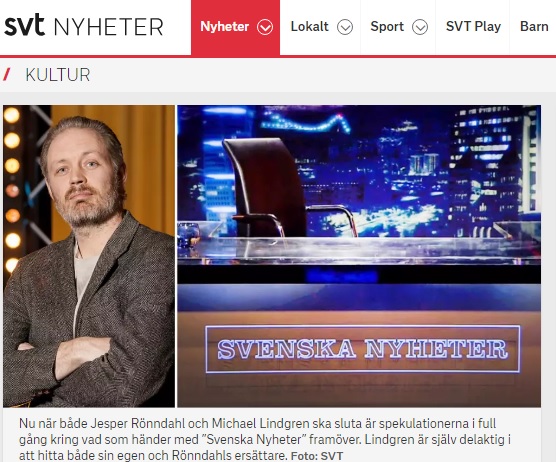 《瑞典新聞》製作人林格倫（左圖）也選擇離職，空下來的主持人選還未定（右圖）。   圖：翻攝自svt電視台