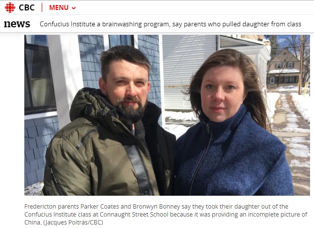 加拿大夫妻科茨（左）與邦尼認為孔子學院課程是洗腦，決定讓女兒退出。   圖：翻攝自加拿大廣播公司