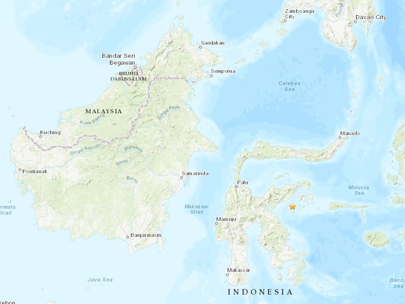 印尼蘇拉威西島東岸外海12日發生規模6.8地震。   圖：翻攝USGS網頁