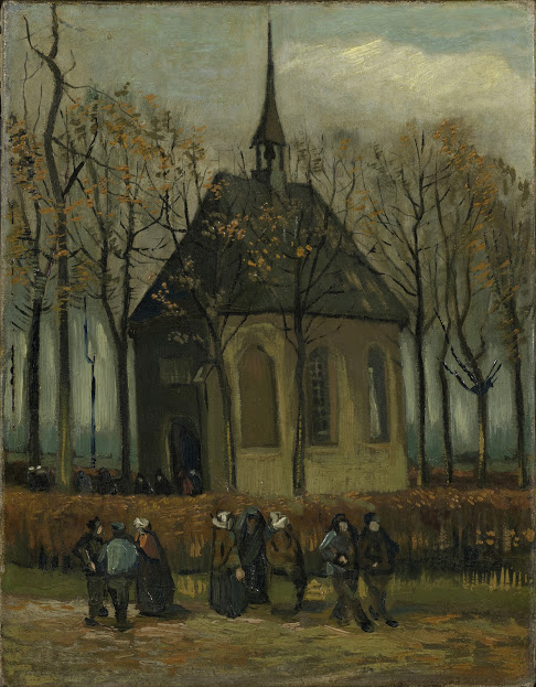 後印象派畫家梵谷1884年作品《離開尼厄嫩教堂的信眾》，失蹤10多年，終於重回荷蘭梵谷博物館。   圖：翻攝自梵谷博物館