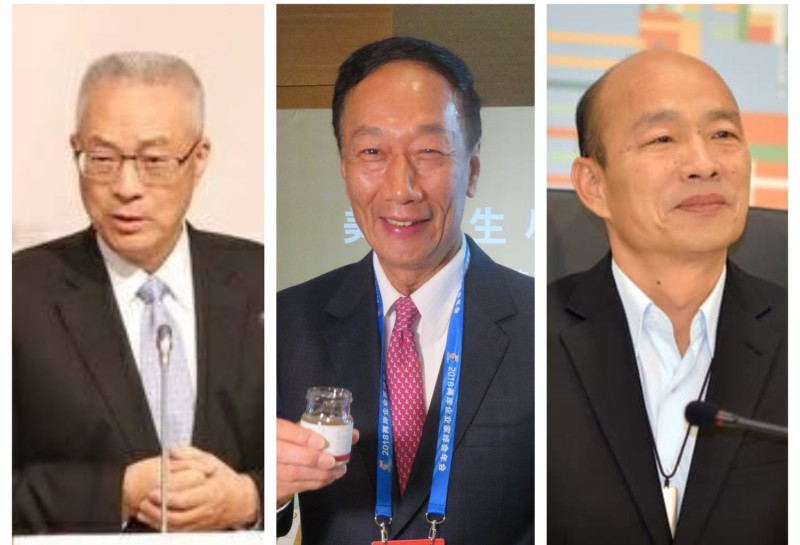 國民黨最強組合「吳郭瑜」，意指由黨主席吳敦義（左）、郭台銘（中）與高雄市長韓國瑜（右）所組成。   圖：新頭殼製作。