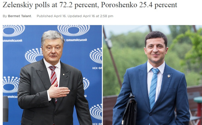 烏克蘭諧星澤倫斯基（右）與現任總統波洛申科（左）將在21日第2輪總統大選投票一決勝負。   圖：翻攝kyivpost.com