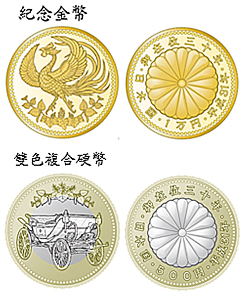 為紀念明仁天皇登基30周年，臺灣銀行首次獲配50套紀念金幣，5/2開賣限量上市。   圖／臺灣銀行提供