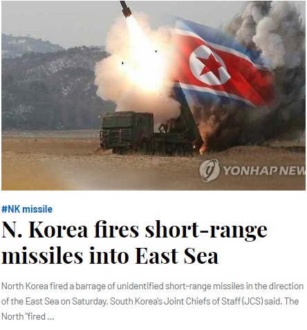 北韓在江原道元山北方的虎島半島一帶，朝向東海(日本海)發射了數枚短程發射體，目前了解約飛行70至200公里，至於是何種「飛行物」南韓軍方正在調查中。   圖/翻攝自韓聯社