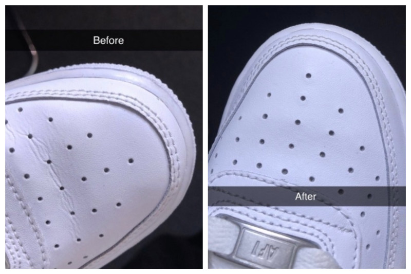 國外網友分享「神奇 3 招」，讓鞋頭的折痕消失不見。   圖／翻攝自推特「shanteldebonsu」