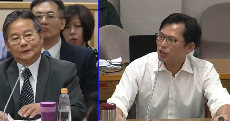 立委黃國昌（右）質詢中科管理局長陳銘煌（左）關於中科案的爭議問題。   圖：翻攝自Youtube（資料照片）