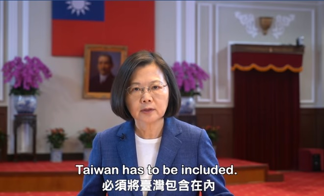 總統蔡英文今天透過臉書分享她在世衛行動團日內瓦國際記者會發聲影片，她強調，「再怎麼打壓，都阻止不了台灣走向世界的決心」。   圖：翻攝蔡英文臉書影片