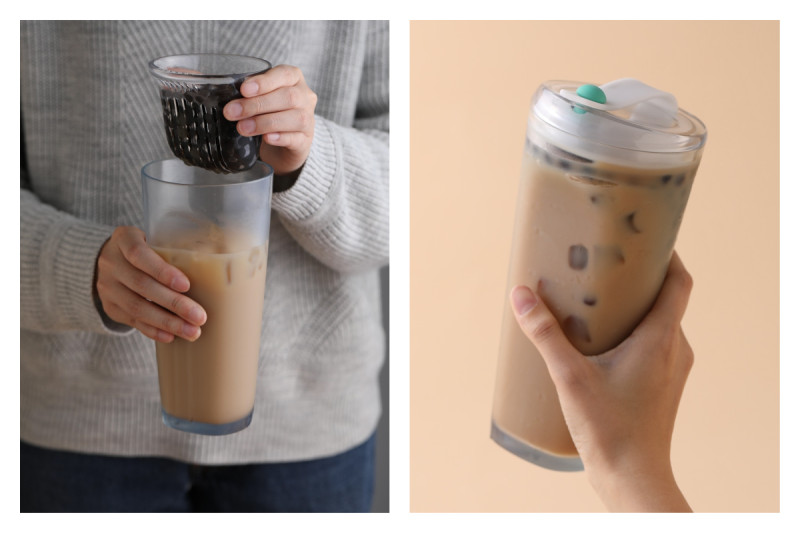 台灣設計師推出無須吸管也輕鬆喝珍奶的「Float」創意杯，被網友讚爆。   圖／翻攝自 behance 網站