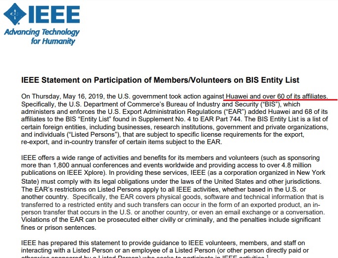電機電子工程師學會IEEE日前發出電子郵件，表示禁止華為員工擔任編輯審稿工作。   圖：翻攝自IEEE官網