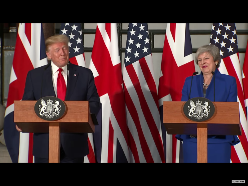 美國總統川普今天與將卸任的英國首相梅伊會晤後表示，美國與英國能夠解決對中國電信設備大廠華為的任何歧見，他並承諾在英國脫離歐洲聯盟後美國將與英國達成很棒的貿易協議。   圖：翻攝自Youtube