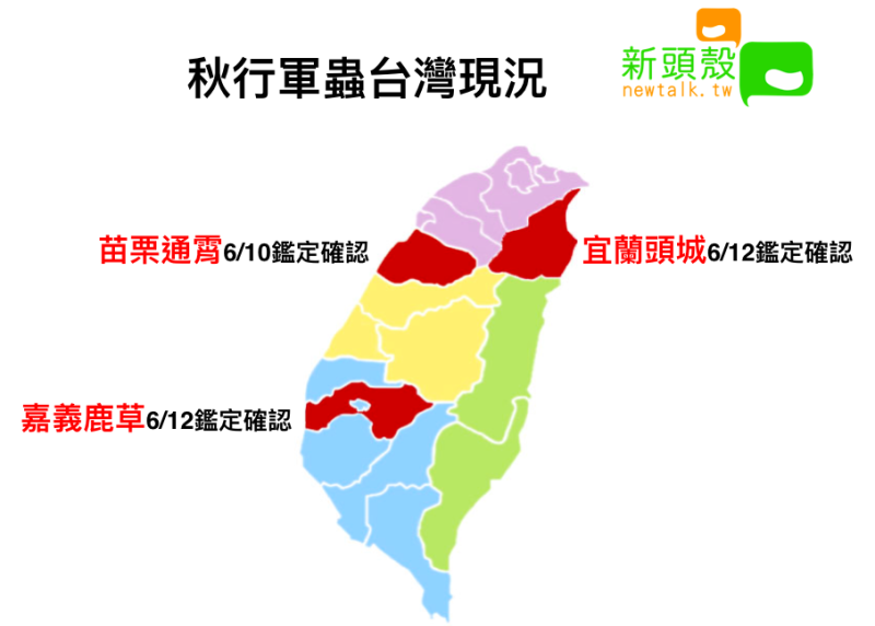 秋行軍蟲台灣現況   圖：新頭殼/製表