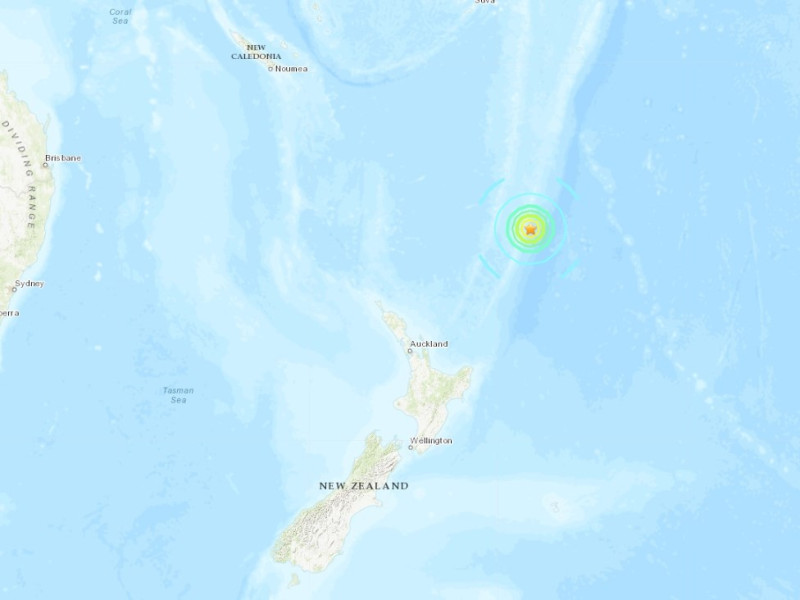 紐西蘭東北無人居住的克馬得群島附近16日發生芮氏規模7.4地震。   （圖取自USGS網頁earthquake.usgs.gov）