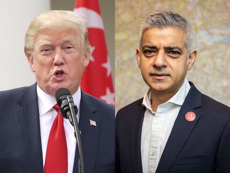 美國總統川普（左）15日推文砲轟倫敦市長沙迪克汗，並稱倫敦需要盡快換個新市長。   （圖左為中央社檔案照片，右取自facebook.com/sadiqforlondon）