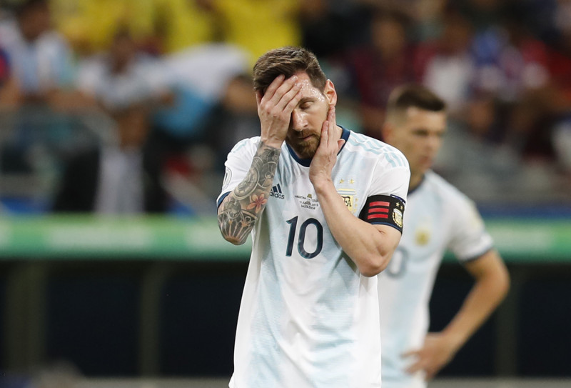 梅西(L.Messi)率阿根廷出戰美洲盃首戰失利。   圖／美聯社／達志影像