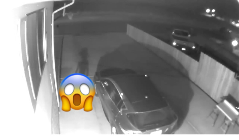 竟有民眾用監視器拍到疑似「多比」的小精靈在他的停車場亂晃。   圖／翻攝自影片