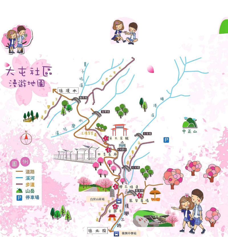 大屯社區散步地圖。   圖：台北市工務局大地工程處／提供