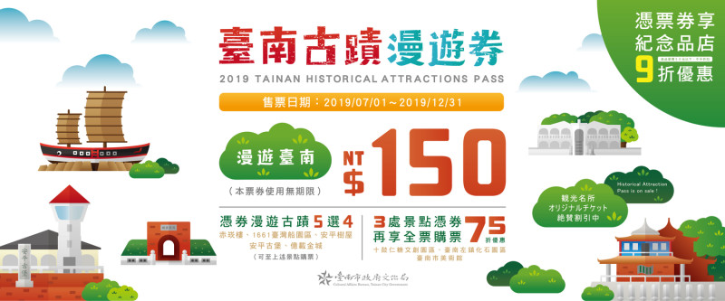 台南古蹟漫遊券大受遊客歡迎，今年維持原價，卻增加新的優惠景點。   圖：台南文化局／官網提供