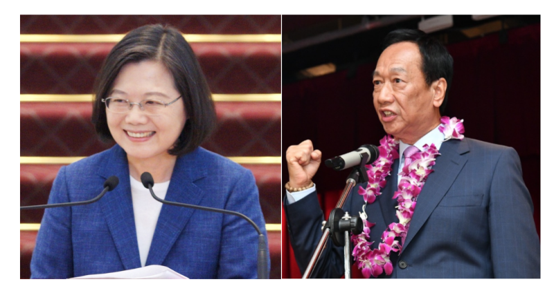 左：總統蔡英文；右：國民黨總統初選參選人郭台銘。   圖：新頭殼合成