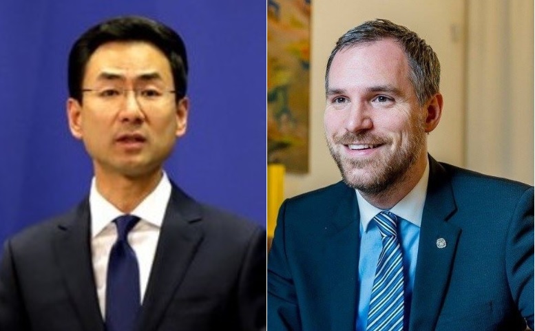 中國外交部發言人耿爽（左）、布拉格市長賀吉普Zdeněk Hřib（右）。   圖：新頭殼合成