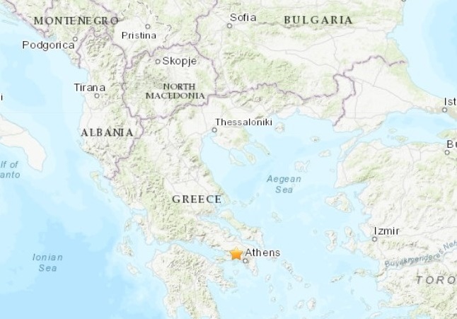 希臘首都雅典19日發生規模5.3強震，電話和行動電話服務因此中斷。   圖：取自美國地質調查所網頁