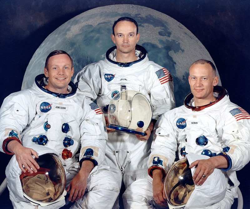 阿波羅11號三名太空人。左起：阿姆斯壯、科林斯、艾德林。   圖：翻攝維基百科