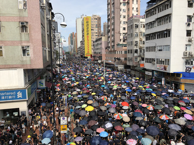 光復元朗行動原遊行申請人鍾健平估計今天有28.8萬人前來元朗行街。   圖：中央社提供。