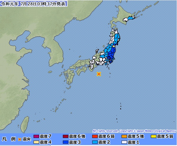 日本三重縣東南外海凌晨發生規模6.5深層地震，無引發海嘯危險。   圖/日本氣象廳